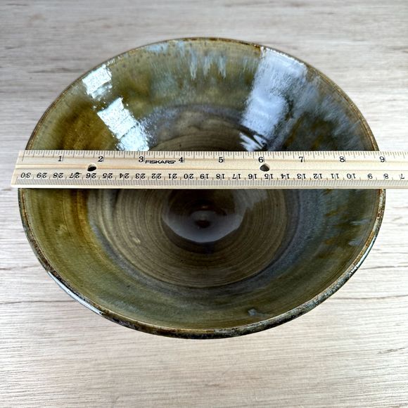 Ceramic Hand Thrown Studio Art Pottery Bowl Blue Gray Brown Artist Signed 9.25" - Picture 6 of 12